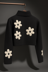 Black Flower Sherpa Jacket