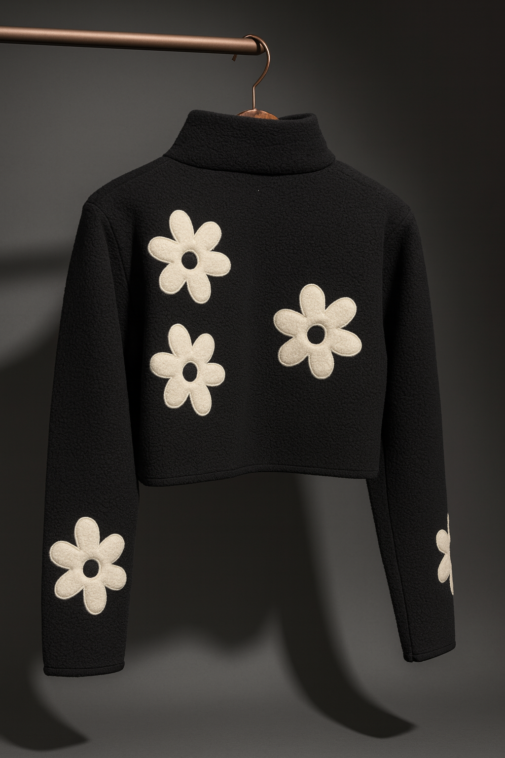 Black Flower Sherpa Jacket