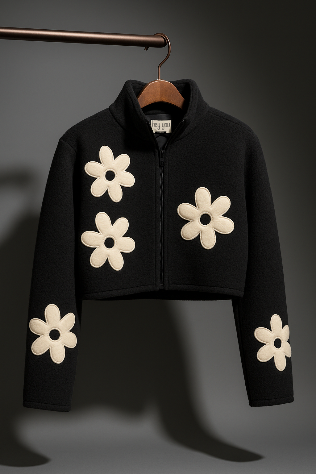 Black Flower Sherpa Jacket